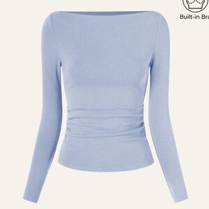 Side ruched boat neck top